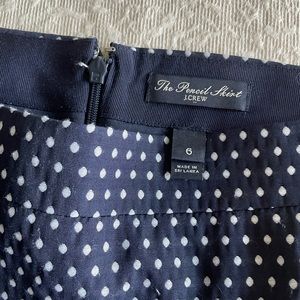 NWOT J Crew navy blue polka dot pencil skirt